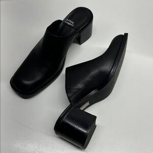 Jeffrey Campbell Walkin Mules Clogs Square Toe Open Back Shoes Leather Black 7.5